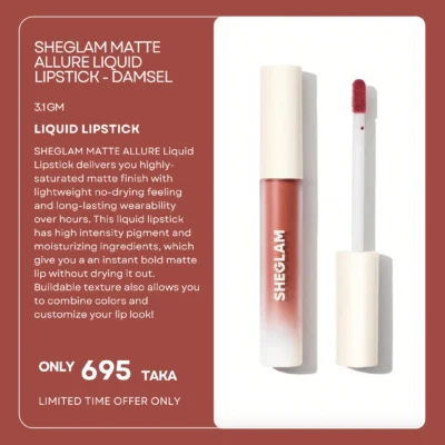 SHEGLAM Matte Allure Liquid Lipstick - Damsel  3.1 gm