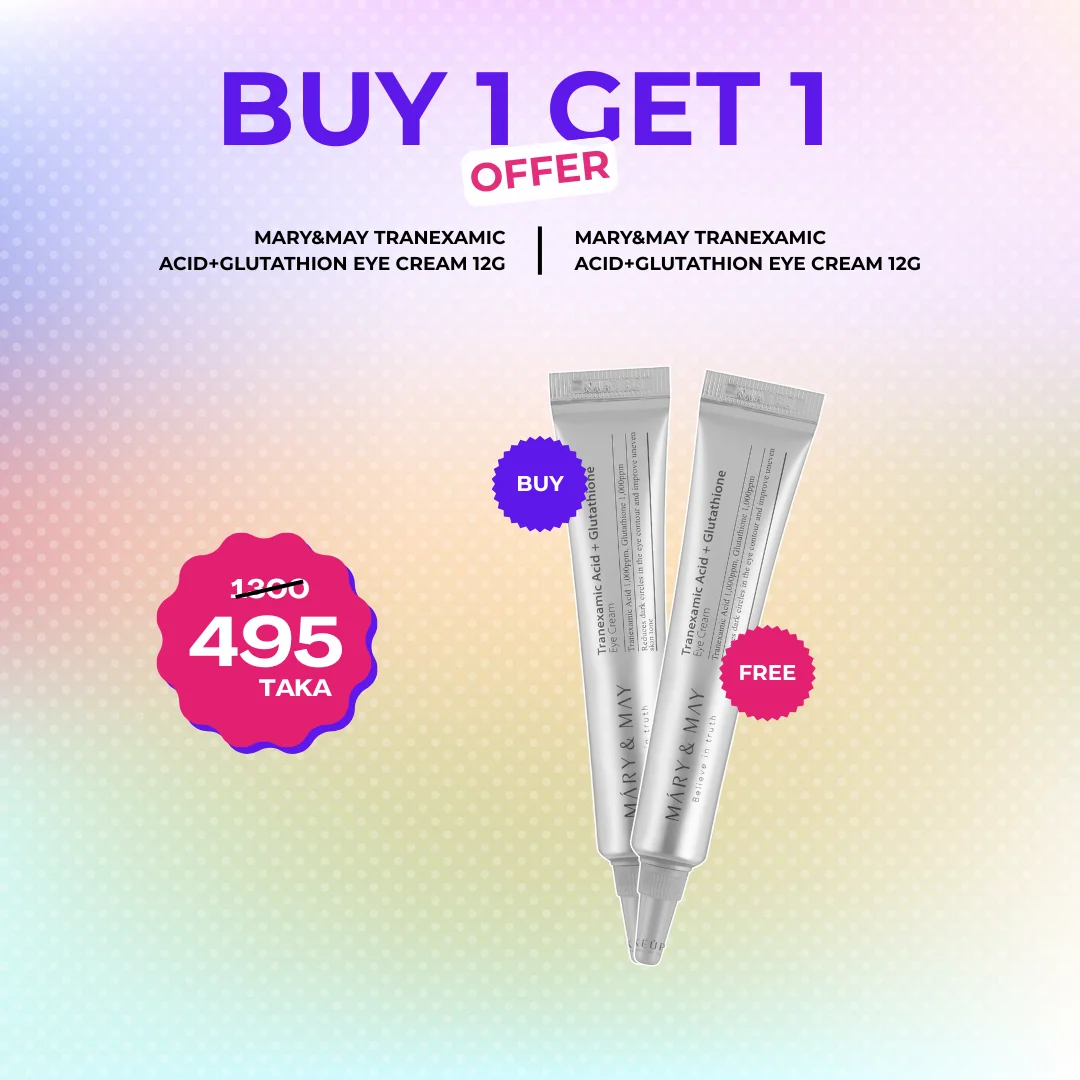 B1G1 Offer -2 ( Buy Mary&May Tranexamic Acid+Glutathion Eye Cream 12g + Get Mary&May Tranexamic Acid+Glutathion Eye Cream 12g Free )