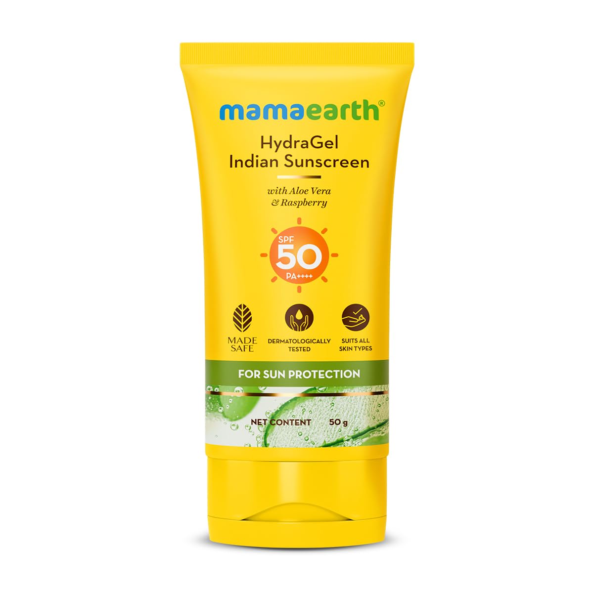 Mamaearth hydragel indian sunscreen with aloe vera raspberry for sun protection