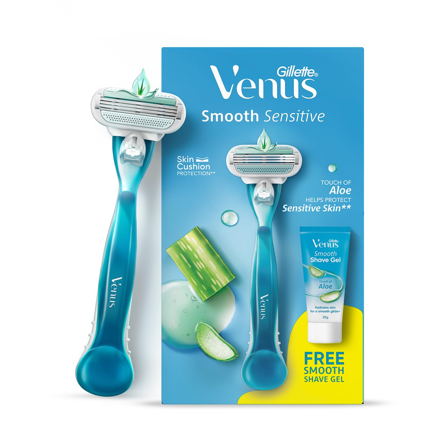 Gillette Venus Smooth Hair Removal Razor for Women with Aloe Vera with FREE Venus Smooth Shave Gel